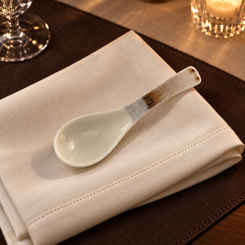 Glaze Ceramic Soup Bowl & Spoon Set 12 pcs