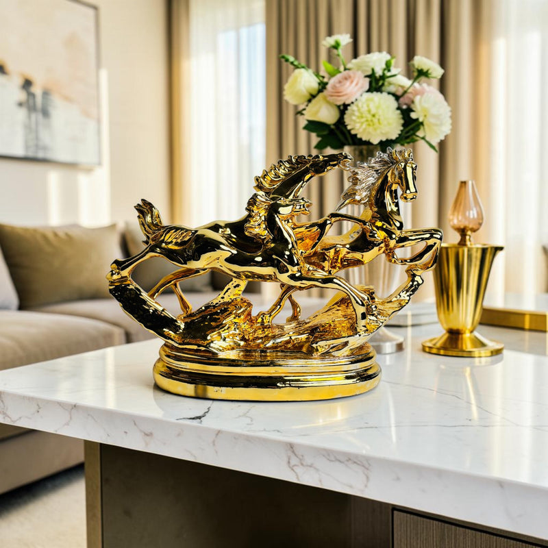Golden 3 Horse Showpiece