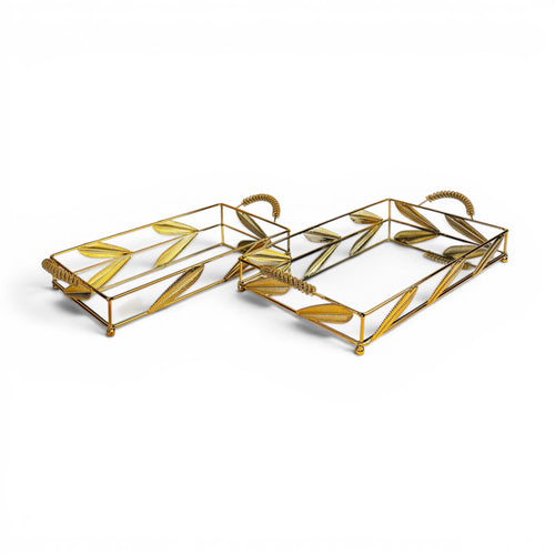 Opulent Glass Serving 2Pc Tray Set