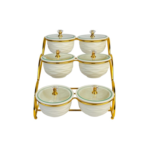 Elegant 6-Piece Ceramic Condiment Set with Gold Stand