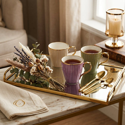 Vintage Gold Accented Mugs Set of 6 (200 CC)