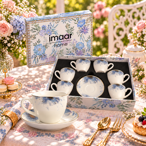 Blue Aster Elegance Fine Teacup & Saucer Set 12 Pcs