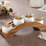Elegant Ceramic Spice Jar Set with Wooden Stand (4-Piece)