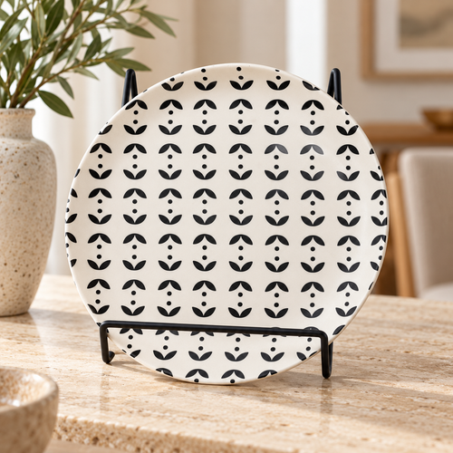 Bamboo Fibre Printed Plate with Metal Stand 4 Pcs Set