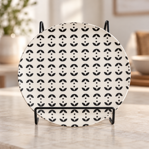 Bamboo Fibre Printed Plate with Metal Stand 4 Pcs Set