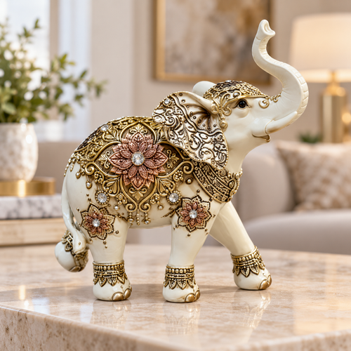 Royal Ivory & Gold Embellished Elephant Showpiece Statue