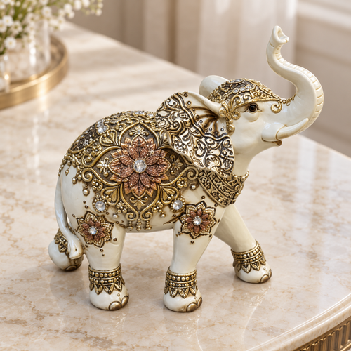 Royal Ivory & Gold Embellished Elephant Showpiece Statue