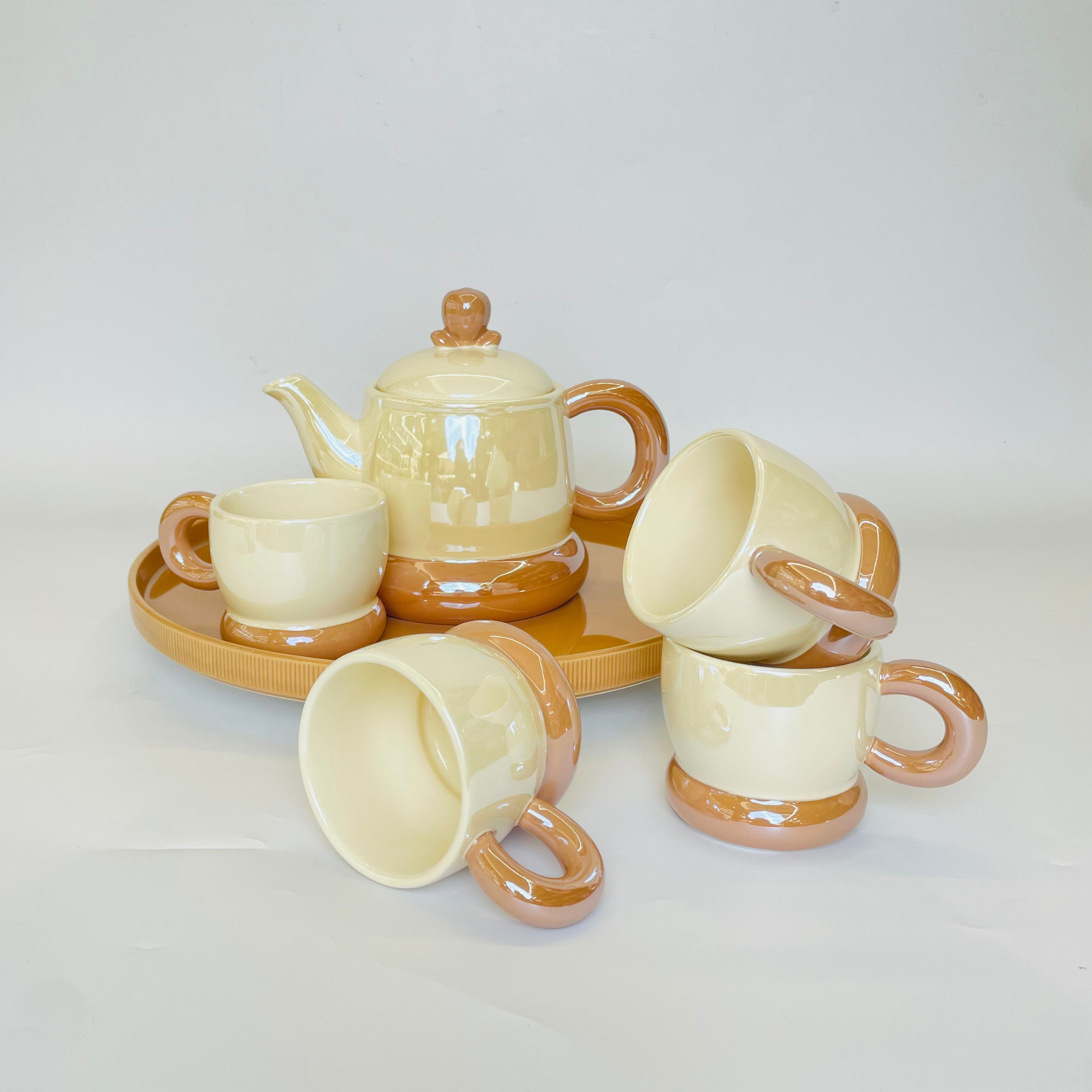 Gloss Shine Modern Ceramic Tea Set - Set of 9