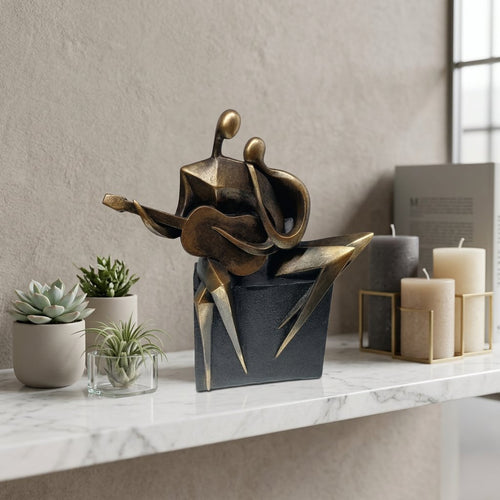 Abstract Romantic Couple Playing Guitar Statue