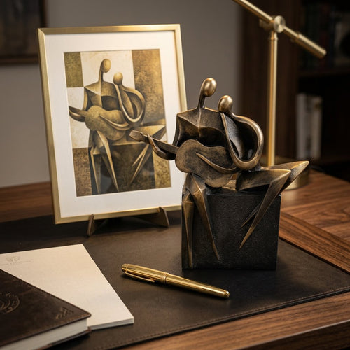 Abstract Romantic Couple Playing Guitar Statue