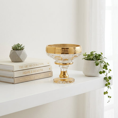 Vintage Gold Trimmed Cut Glass Bowl 5 Inch