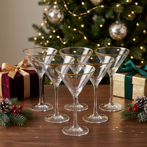 Elegant Gold-Rimmed Martini Glasses Set of 6
