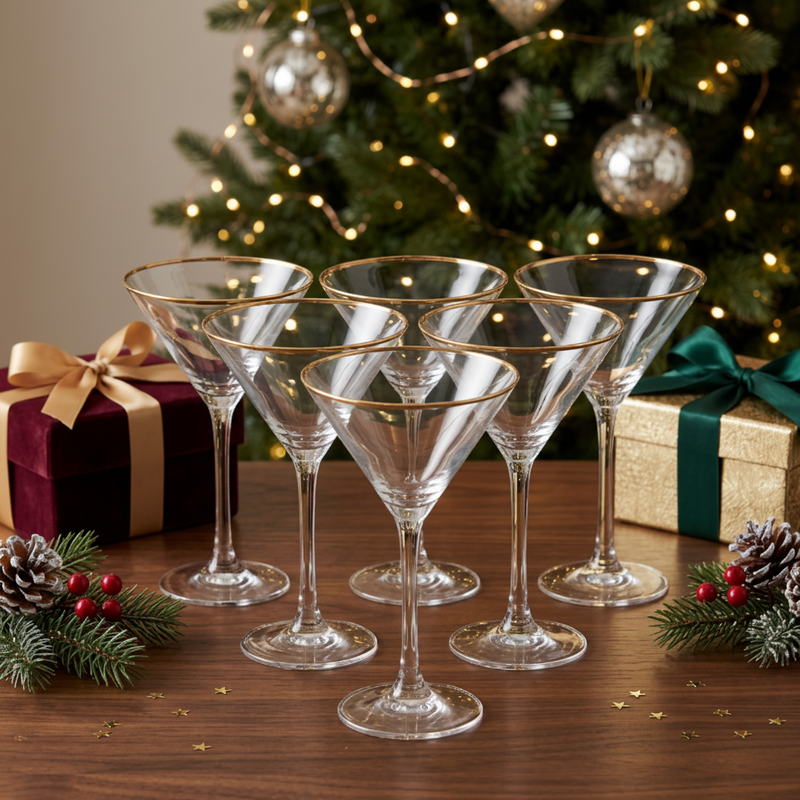 Elegant Gold-Rimmed Martini Glasses Set of 6