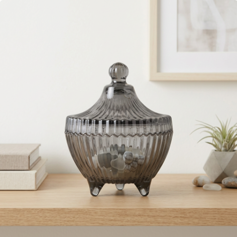 Smoky Grey Glass Candy Jar with Lid 4 Inch