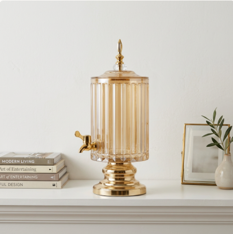 2.8L Amber Glass Beverage Dispenser with Gold Spigot & Base