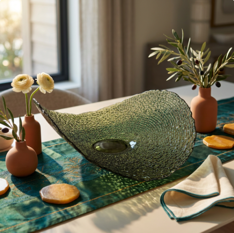 Elegant Woven Texture Glass Centerpiece Platter