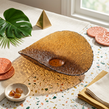 Amber Woven-Texture Glass Centerpiece Platter