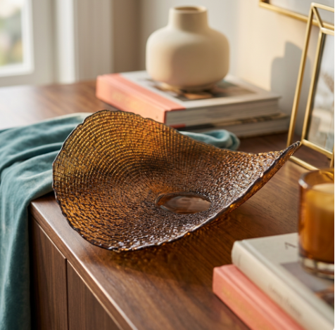 Amber Woven-Texture Glass Centerpiece Platter