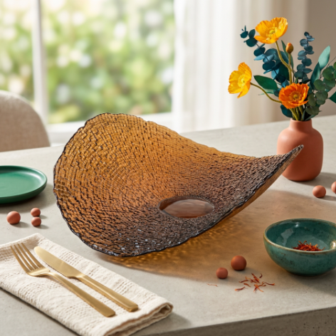 Amber Woven-Texture Glass Centerpiece Platter