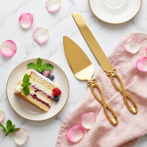 Gold Infinity Loop Cake Server & Knife Set 2 Piece
