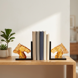 Majestic Amber Crystal Horse Head Bookends
