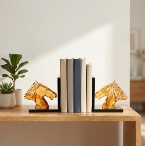 Majestic Amber Crystal Horse Head Bookends