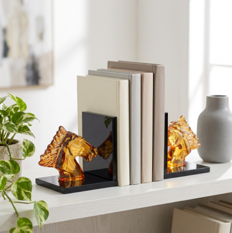 Majestic Amber Crystal Horse Head Bookends