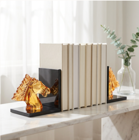 Majestic Amber Crystal Horse Head Bookends