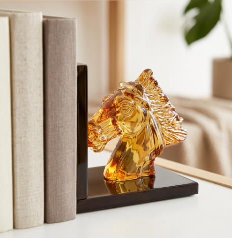 Majestic Amber Crystal Horse Head Bookends