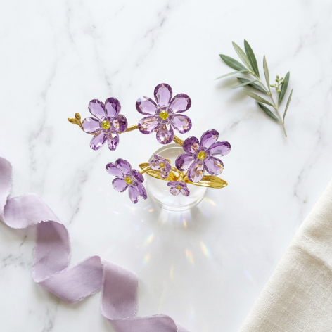 Elegant Violet Glass Orchid Branch Showpiece