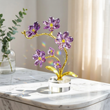 Elegant Violet Glass Orchid Branch Showpiece