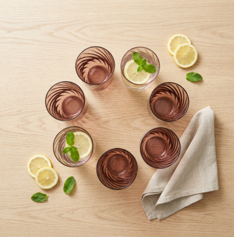 Smoky Rose Swirl Crystal Glass Set of 6 (350 ML)