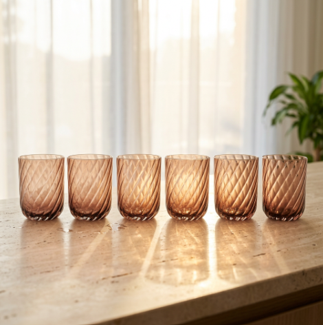 Smoky Rose Swirl Crystal Glass Set of 6 (350 ML)