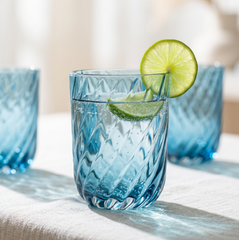 Ocean Blue Swirl Crystal Glasses Set of 6 (350 ML)