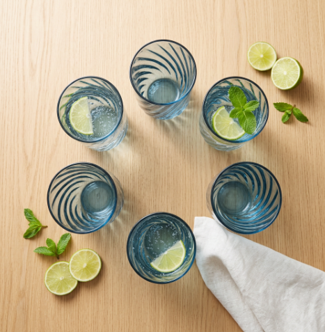 Ocean Blue Swirl Crystal Glasses Set of 6 (350 ML)