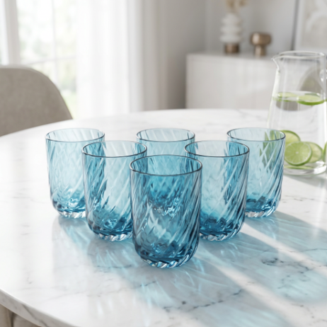 Ocean Blue Swirl Crystal Glasses Set of 6 (350 ML)