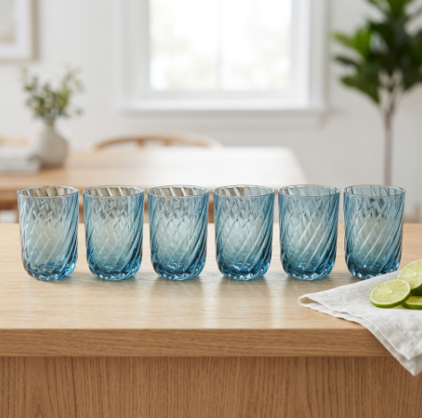 Ocean Blue Swirl Crystal Glasses Set of 6 (350 ML)