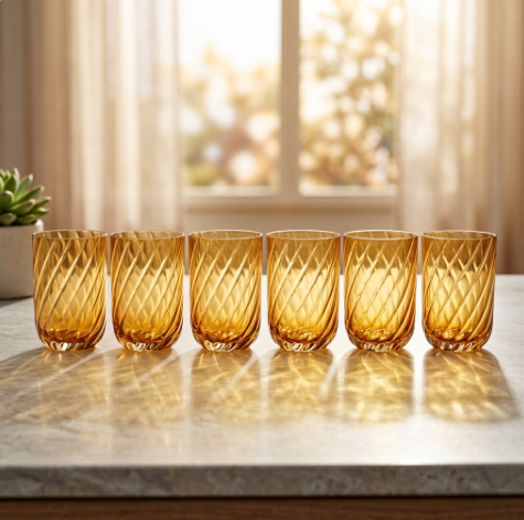Honey Amber Swirl Crystal Glasses Set of 6 (350 ML)