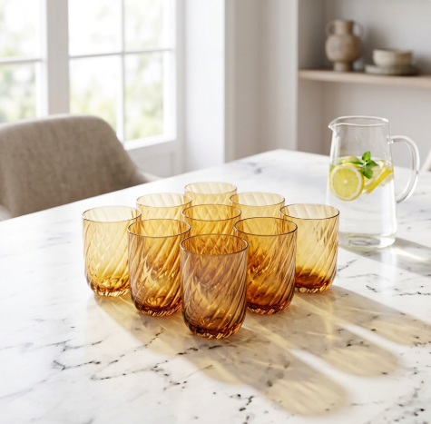 Honey Amber Swirl Crystal Glasses Set of 6 (350 ML)