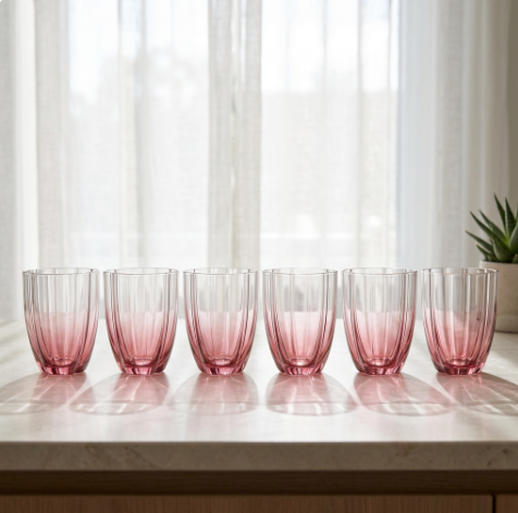 Rosé Ombré Ribbed Glasses Set of 6 (350 ML)
