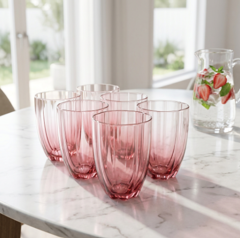 Rosé Ombré Ribbed Glasses Set of 6 (350 ML)