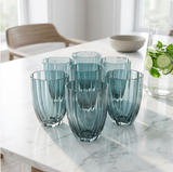 Smoke Blue Ribbed Glasses Set of 6 (350 ML)