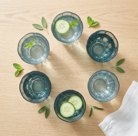 Smoke Blue Ribbed Glasses Set of 6 (350 ML)