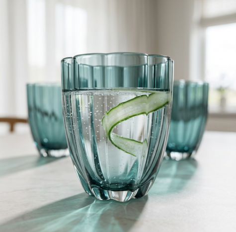 Smoke Blue Ribbed Glasses Set of 6 (350 ML)