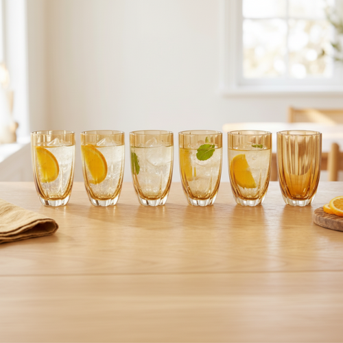 Amber Gold Crystal Glasses Set of 6 (350 ML)