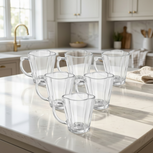 Modern Transparent Ribbed Glasses Set of 6