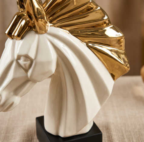 Regal Geometric Horse Head Bust Sculpture