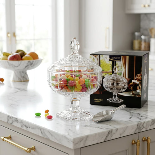 Elegant Pedestal Glass Candy Jar with Lid 5.8 Inch