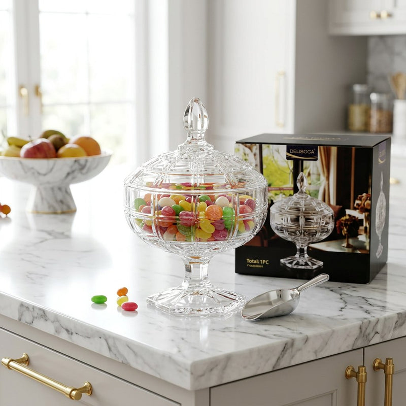 Elegant Pedestal Glass Candy Jar with Lid 5.8 Inch