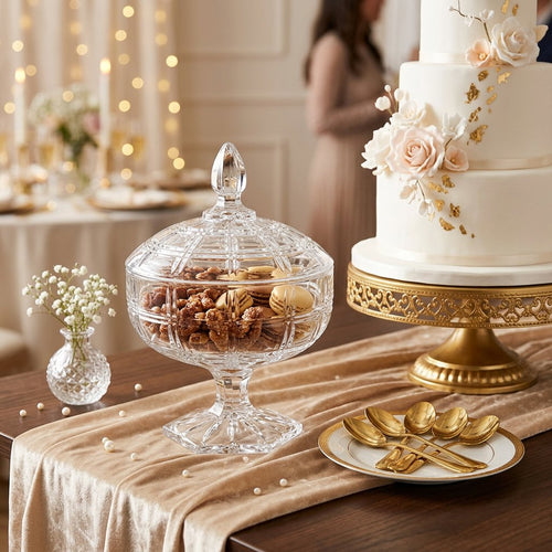 Elegant Pedestal Glass Candy Jar with Lid 5.8 Inch